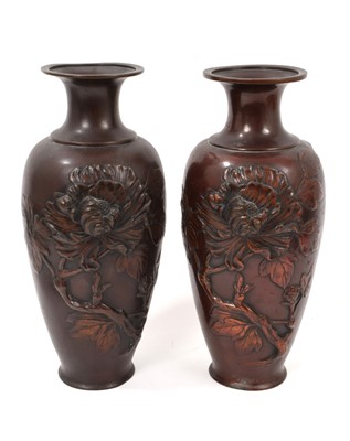 Lot 1044 - Matched pair of Japanese bronze vases