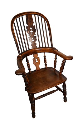 Lot 1529 - 19th century elm and yew Windsor high back elbow chair