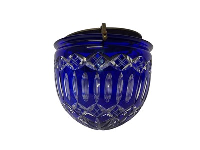 Lot 1133 - 19th century blue overlay deep cut glass hall light shade