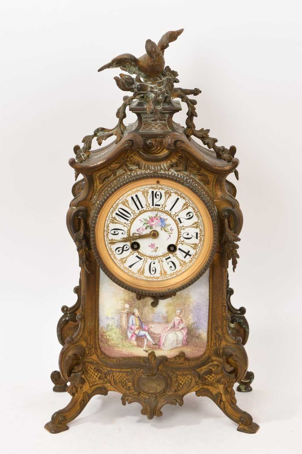 Lot 636 - Good 19th century French ormolu clock with Paris porcelain dial and panels