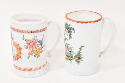Lot 5 - Two late 18th century opaque milk glass tankards decorated with enamels Bohemian and French