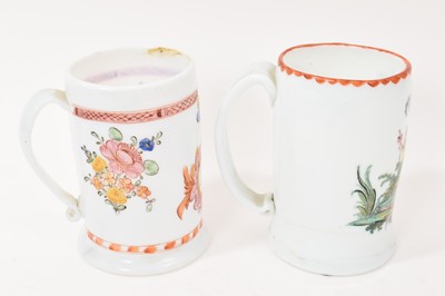 Lot 5 - Two late 18th century opaque milk glass tankards decorated with enamels Bohemian and French