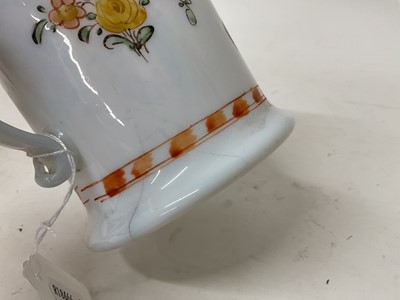 Lot 5 - Two late 18th century opaque milk glass tankards decorated with enamels Bohemian and French