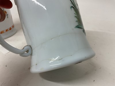 Lot 5 - Two late 18th century opaque milk glass tankards decorated with enamels Bohemian and French