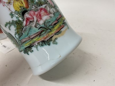 Lot 5 - Two late 18th century opaque milk glass tankards decorated with enamels Bohemian and French
