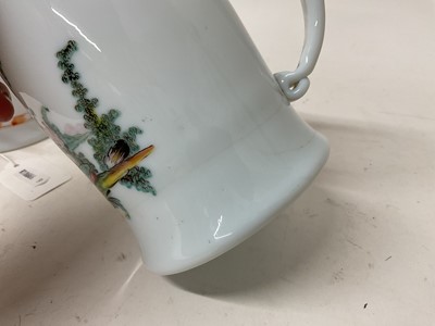 Lot 5 - Two late 18th century opaque milk glass tankards decorated with enamels Bohemian and French