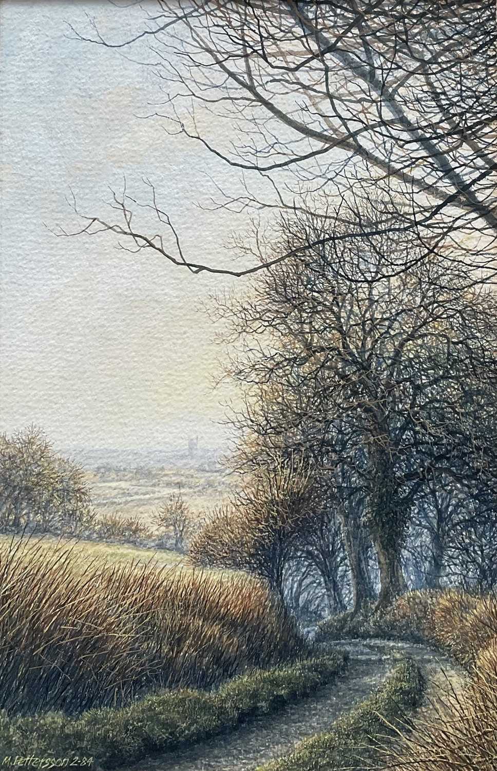 Lot 34 - Michael Pettersson (b. 1939) watercolour landscape, signed and dated, 25cm x 16cm, glazed frame