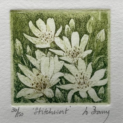 Lot 38 - Jo Barry two small colour etchings, signed, titled and numbered in pencil, images 4.5cm, in glazed frames