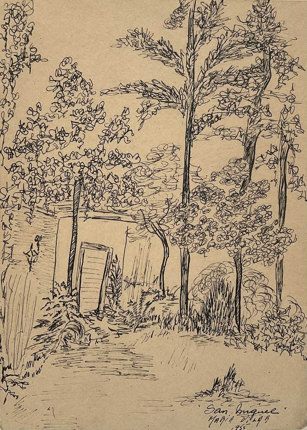 Lot 40 - Maria Pilar, four pen and ink sketches, signed, titled and dated, 24cm x 16cm, glazed frames (4)