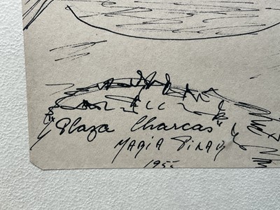 Lot 40 - Maria Pilar, four pen and ink sketches, signed, titled and dated, 24cm x 16cm, glazed frames (4)