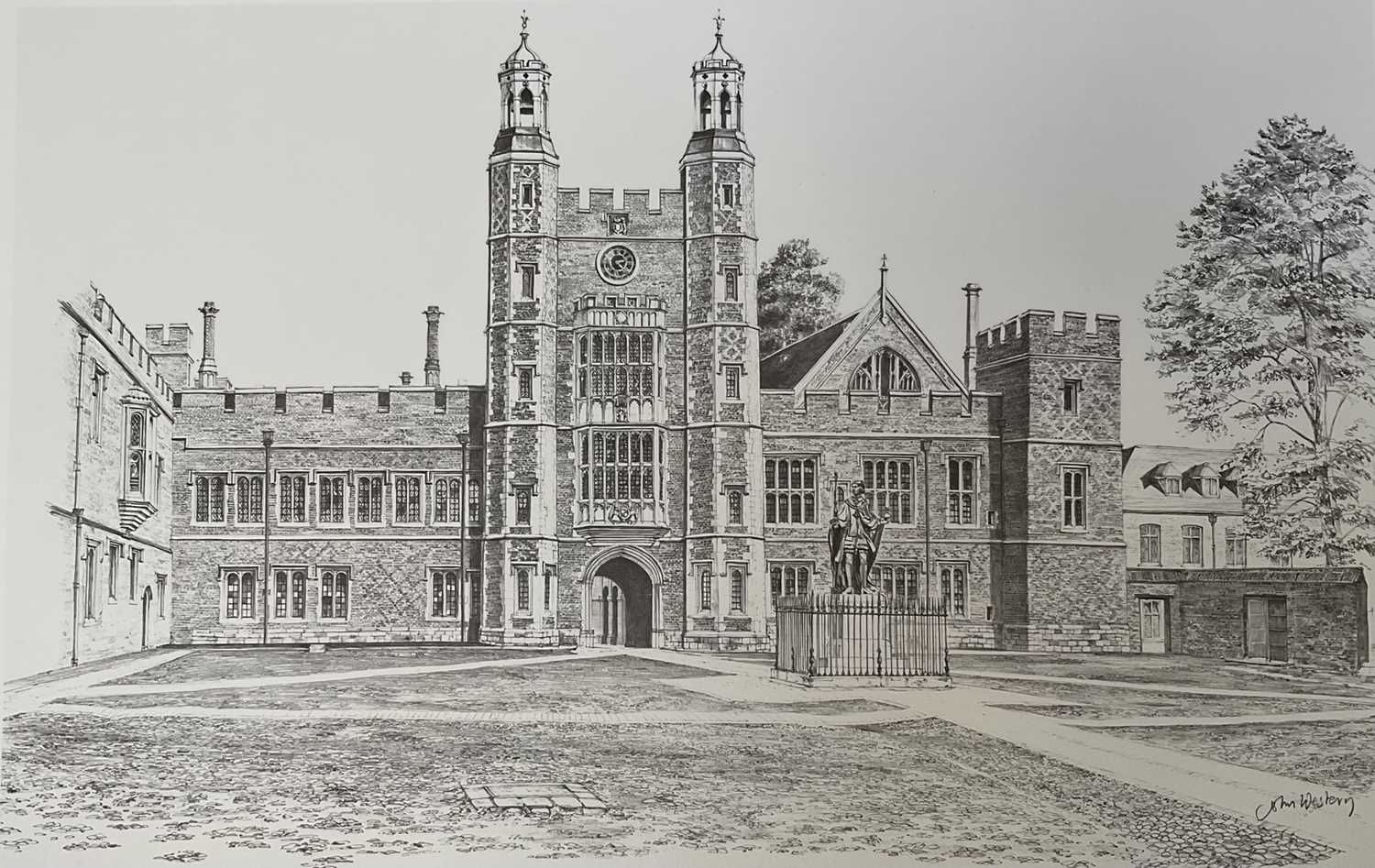 Lot 42 - John Western (b. 1948) eight pencil signed prints of Eton, (two sets of four prints), the largest 38cm x 70cm, unframed