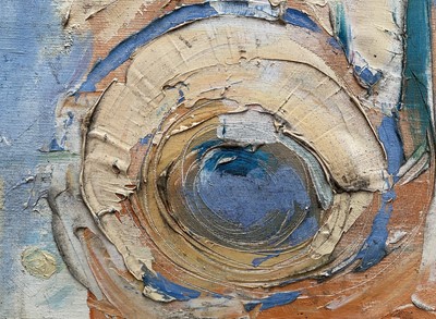 Lot 32 - 20th century abstract oil on board, probably 1960's, 37cm x 44cm, framed