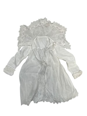 Lot 2090 - Lot of Victorian and Edwardian baby and children's clothing including cut-out work cropped bodice, heavy cotton and lace dress, Christening gown, white lawn embroidered coat with Irish crochet,...