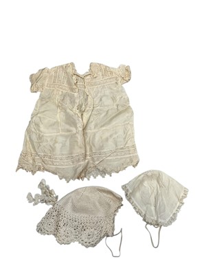Lot 2090 - Lot of Victorian and Edwardian baby and children's clothing including cut-out work cropped bodice, heavy cotton and lace dress, Christening gown, white lawn embroidered coat with Irish crochet,...