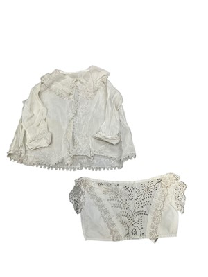 Lot 2090 - Lot of Victorian and Edwardian baby and children's clothing including cut-out work cropped bodice, heavy cotton and lace dress, Christening gown, white lawn embroidered coat with Irish crochet,...