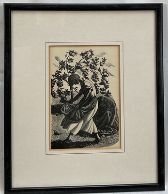 Lot 48 - Clare Leighton (1898-1989) wood engraving - Apple gathering, from Four Hedges 1935, 18cm x 12.5cm, glazed frame
