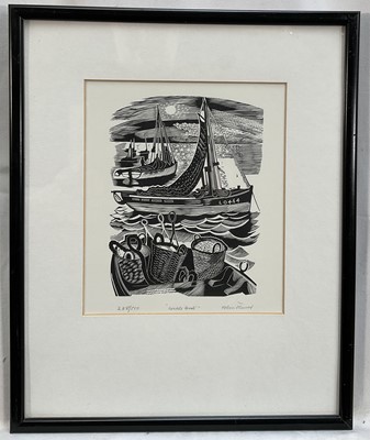 Lot 46 - John Scorror O'Connor (1913-2004) woodcut, Cockle boats, signed, 288/500, 19cm x 16cm, glazed frame