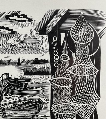 Lot 47 - John Scorror O'Connor (1913-2004) woodcut, Box Bathing, signed, 288/500, 19cm x 16cm, glazed frame