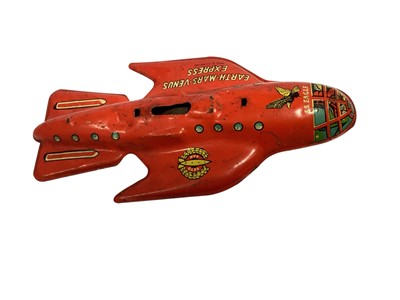 Lot 1842 - Dan Dare (c1950's) tin plate friction unboxed SS Eagle Earth-Mars-Venus Express (cockpit cover missing) & Schucco Ferrari 1070 unboxed clockwork Grand Prix Racer (wheel missing) (2)
