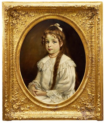 Lot 1255 - David Wood Haddon (1859-1911) oil on canvas - portrait of a little girl, signed and dated 1907, oval 59cm x 46cm, in gilt frame