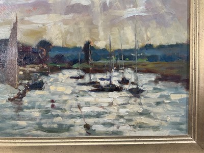 Lot 883 - *Hugo Grenville (b.1958) oil on board - Wind Surfers, signed, 32cm x 43cm, in gilt frame