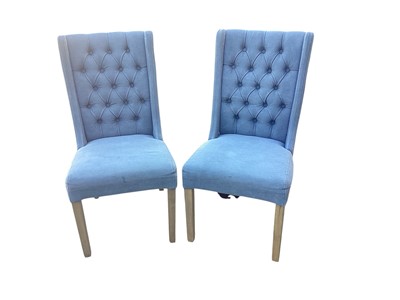 Lot 1328 - Pair of hampton style chairs with buttoned blue upholstery