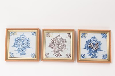 Lot 281 - Three 18th century English Delft tiles, framed