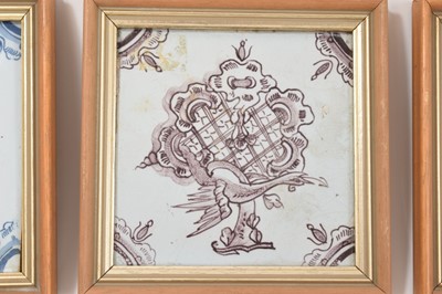 Lot 79 - Three 18th century English Delft tiles, framed