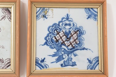 Lot 79 - Three 18th century English Delft tiles, framed