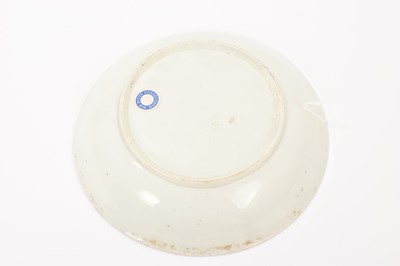 Lot 57 - Worcester green ground saucer dish, painted with ‘spotted’ fruit, circa 1775