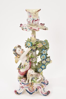 Lot 269 - Bow candlestick, in the form of a putto birds nesting, circa 1765