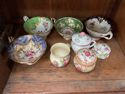 Lot 85 - Luneville custard cup and cover, two other custard cups and a cover, a Tuscan China bowl and cover and four teacups