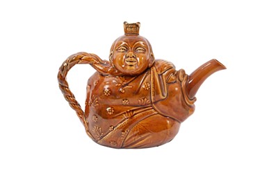 Lot 282 - Minton brown glazed teapot and cover, in the form of a chinaman
