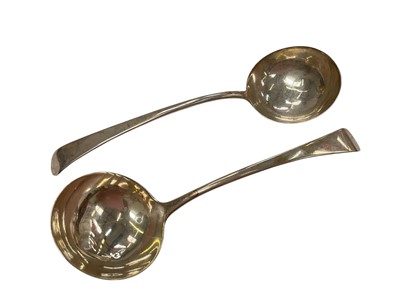 Lot 186 - Pair of George III silver Old English pattern sauce ladles, and a George III silver sugar castor (3)