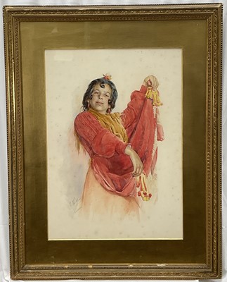 Lot 155 - Gaston Vuillier (1847-1915) watercolour - a female dancer, signed and inscribed Grenade, in glazed gilt frame, 55cm x 39cm