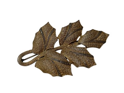 Lot 226 - Art Deco Theodor Fahrner silver panel necklace, together with a similar silver gilt and marcasite leaf brooch