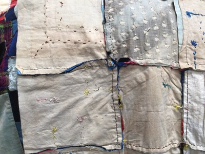 Lot 2136 - Victorian crazy patchwork quilt and a Victorian shell encrusted tea cosy