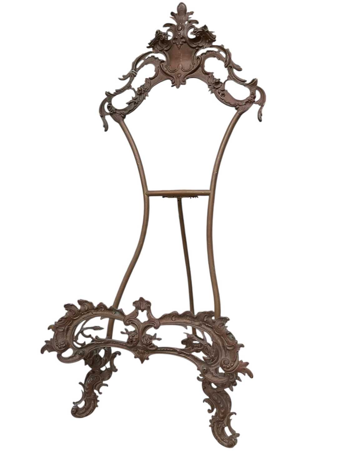 Lot 2532 - Late 19th Century brass easel, 79cm in overall length.