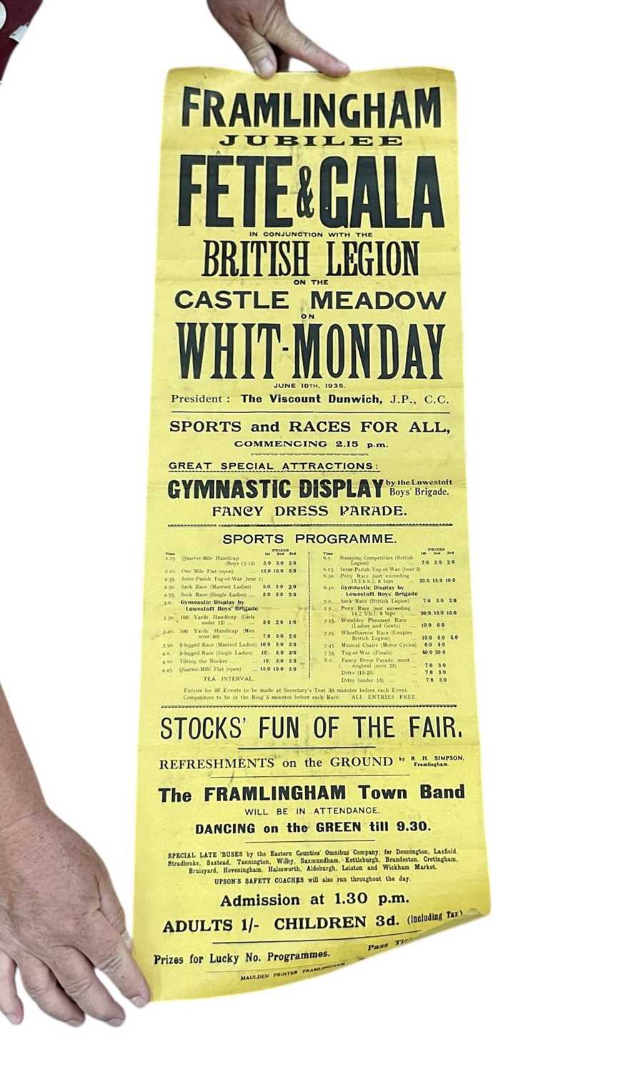 Lot 1264 - 1930's posters, local events including Framlingham, Sawtry, Barningham etc. (6)