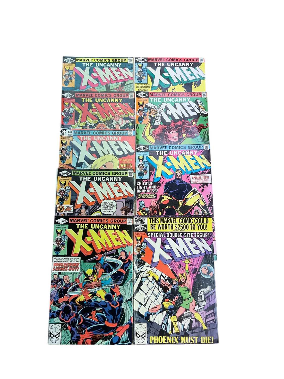 Lot 2810 - Marvel Comics the Uncanny X-Men issues #129 - #137, Dark Phoenix saga (1980). To include issues #129 - first appearance of Kitty Pryde and #130 - first appearance of Dazzler. (9)