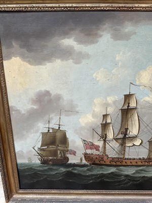 Lot 1206 - John Clevely (c.1712-1777) oil on canvas - An East Indiaman in Three Positions, signed and dated 1770, 92cm x 145cm, in gilt frame