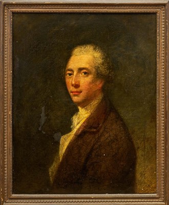 Lot 1257 - Manner of Zophany, late 18th century, pair of oils on canvas - Portraits of a Lady and Gentleman, 68cm x 54cm, in gilt frames