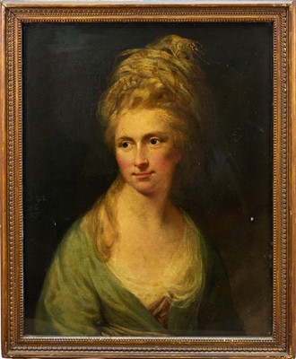 Lot 1257 - Manner of Zophany, late 18th century, pair of oils on canvas - Portraits of a Lady and Gentleman, 68cm x 54cm, in gilt frames