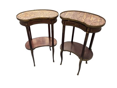 Lot 1504 - Pair of late 19th century French kidney shape bedside tables with rouge marble tops and ormolu mounts
