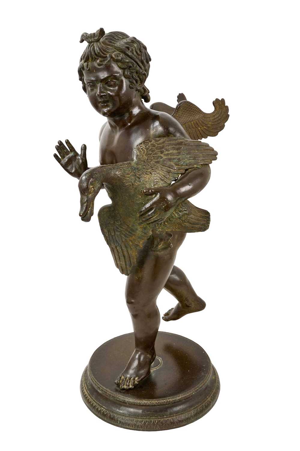 Lot 725 - Good and large 19th century Grand Tour bronze figure of a putto stealing a goose