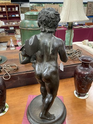 Lot 725 - Good and large 19th century Grand Tour bronze figure of a putto stealing a goose