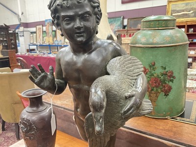 Lot 725 - Good and large 19th century Grand Tour bronze figure of a putto stealing a goose