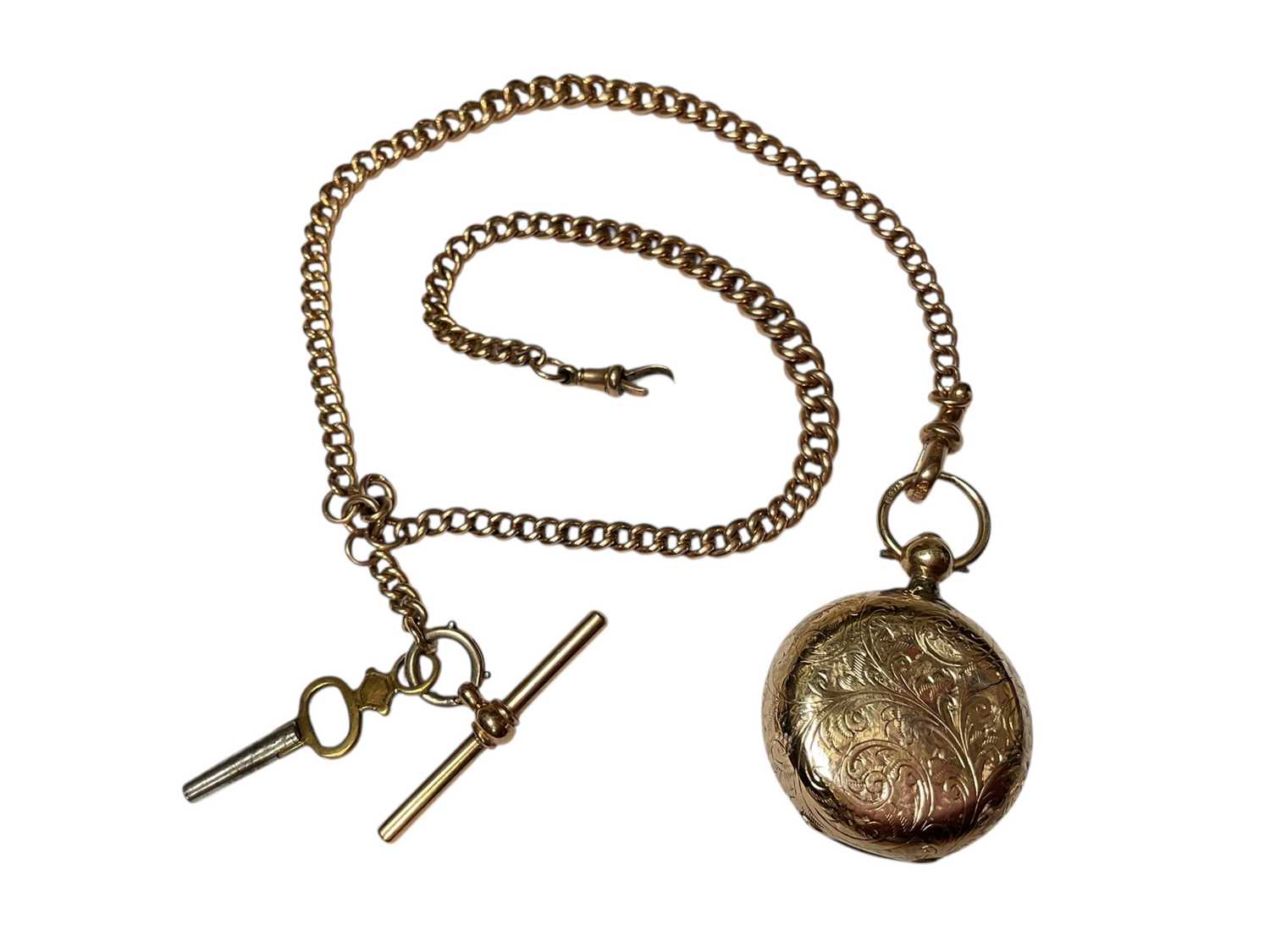 Lot 88 - 9ct gold watch chain with a winding key, together with a 9ct gold sovereign case (Chester 1912)