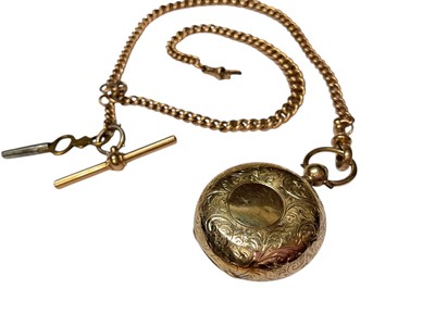 Lot 88 - 9ct gold watch chain with a winding key, together with a 9ct gold sovereign case (Chester 1912)