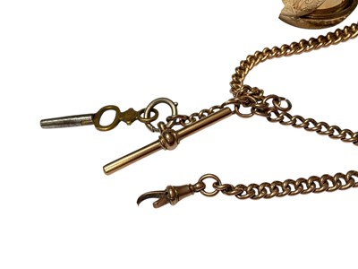 Lot 88 - 9ct gold watch chain with a winding key, together with a 9ct gold sovereign case (Chester 1912)